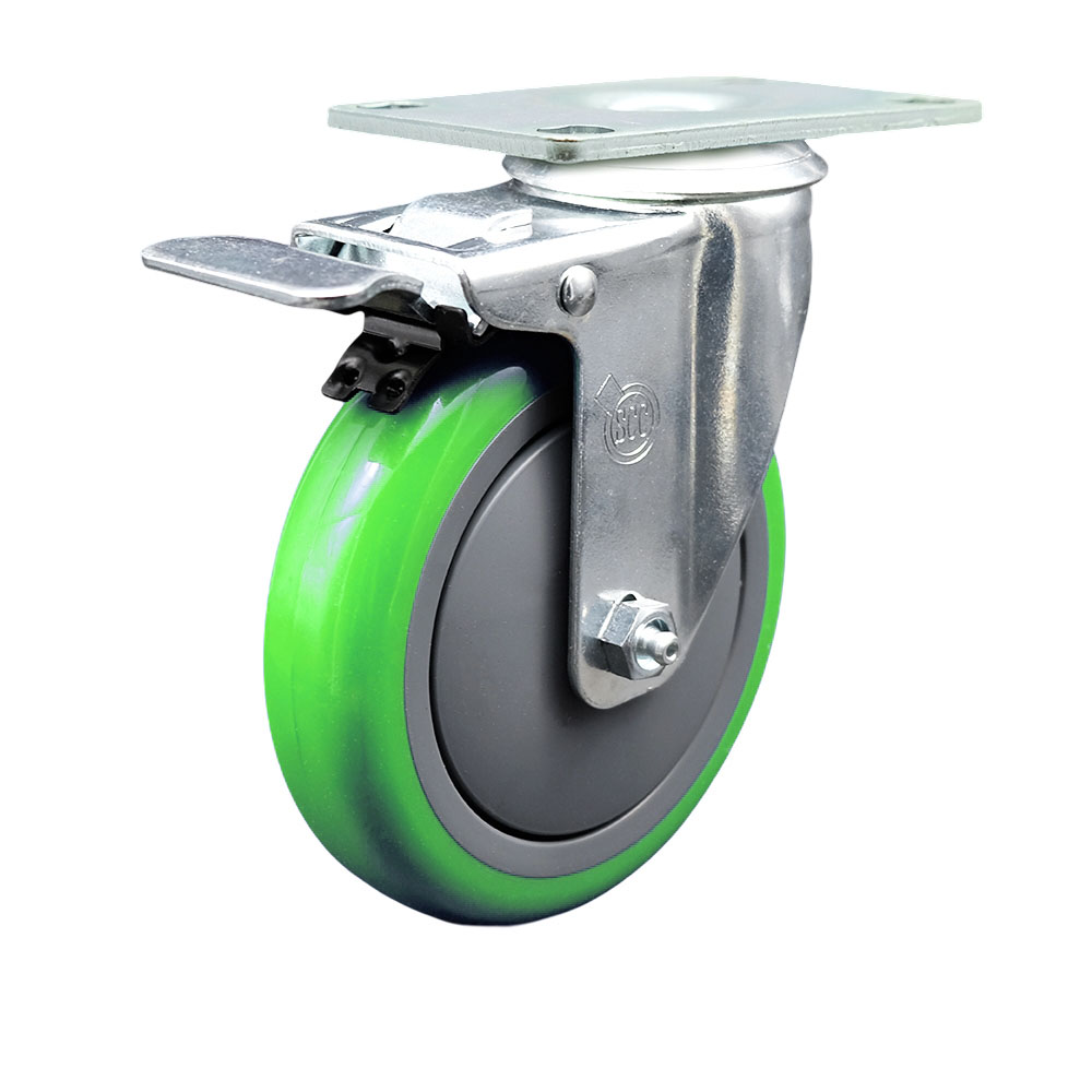 Service Caster Brand Replacement Caster for Grainger Caster 2G033 - Swivel Top Plate Caster with 5 Inch Green Polyurethane Wheel and Total Locking Brake -Fits Carts, Dollies and Food-Service Equipment — photo 1