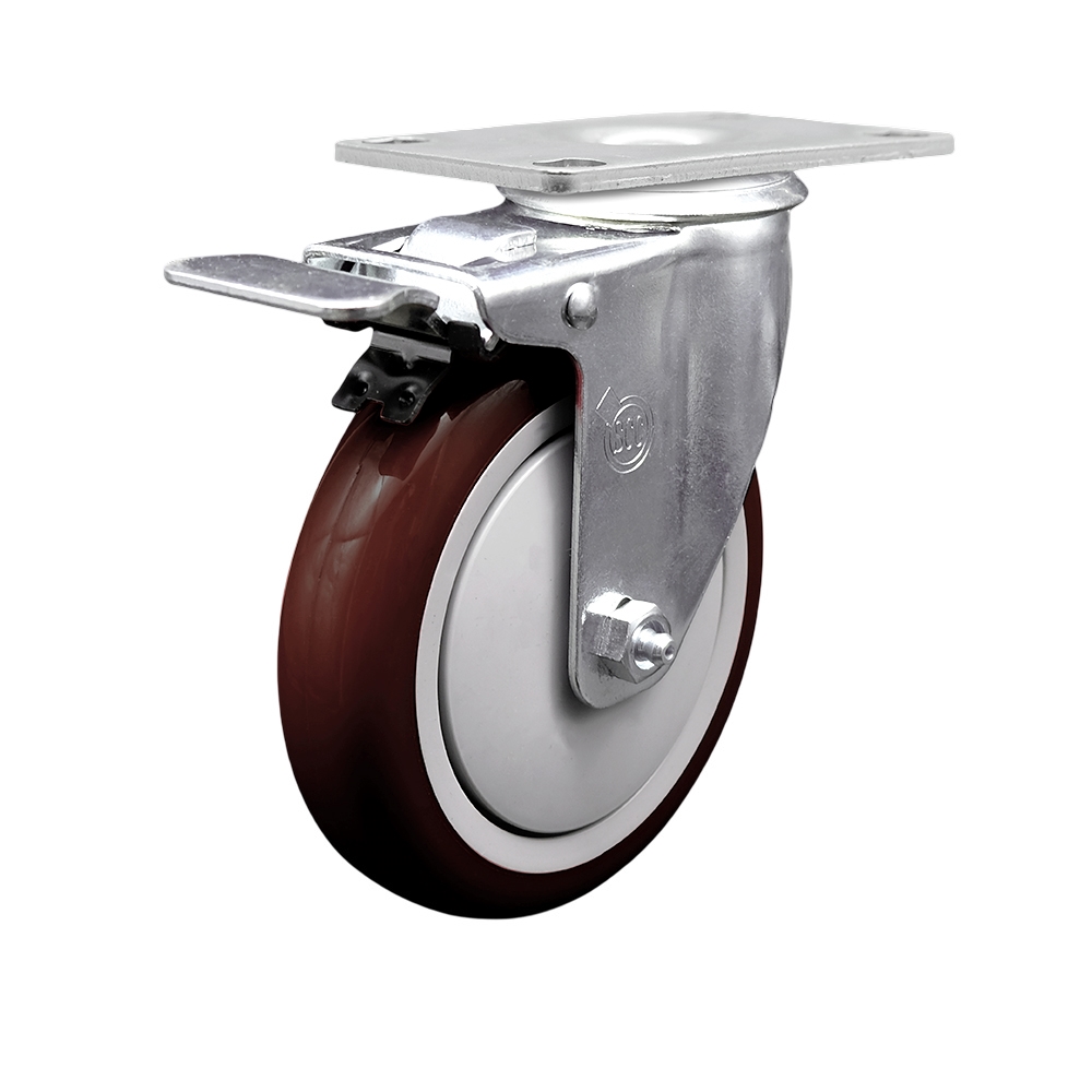Service Caster Brand Replacement Caster for Grainger Caster 2G033 - Swivel Top Plate Caster with 5 Inch Maroon Polyurethane Wheel and Total Locking Brake-Fits Carts, Dollies and Food-Service Equipment — photo 1