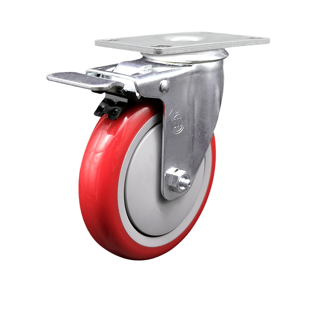 Service Caster Brand Replacement for McMaster Carr Caster 2426T64 – Swivel Top Plate Caster with 5 Inch Red Polyurethane Wheel and Total Lock Brake – 350 lbs. Capacity Per Caster — photo 1