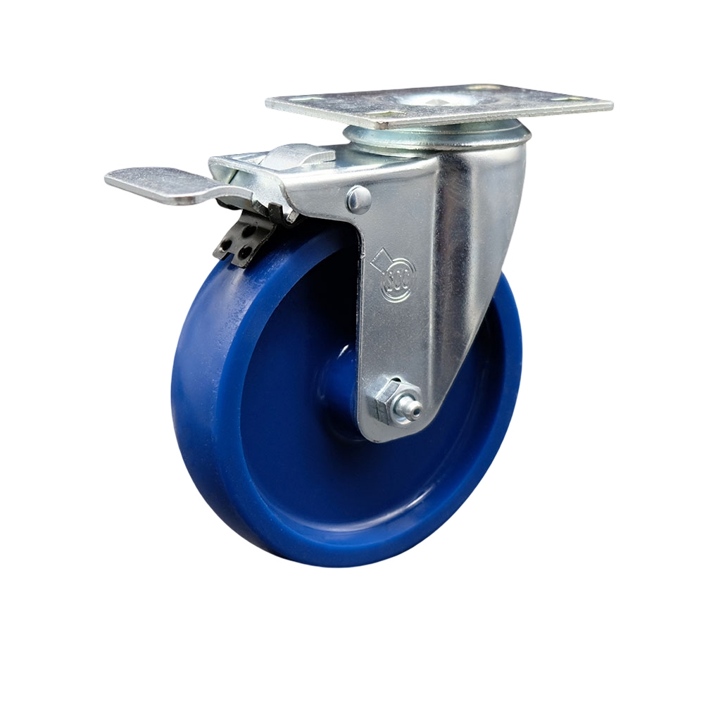 5 Inch Swivel Caster with Blue Solid Polyurethane Wheel and Total Lock Brake - 300 lbs Capacity - Service Caster Brand — photo 1