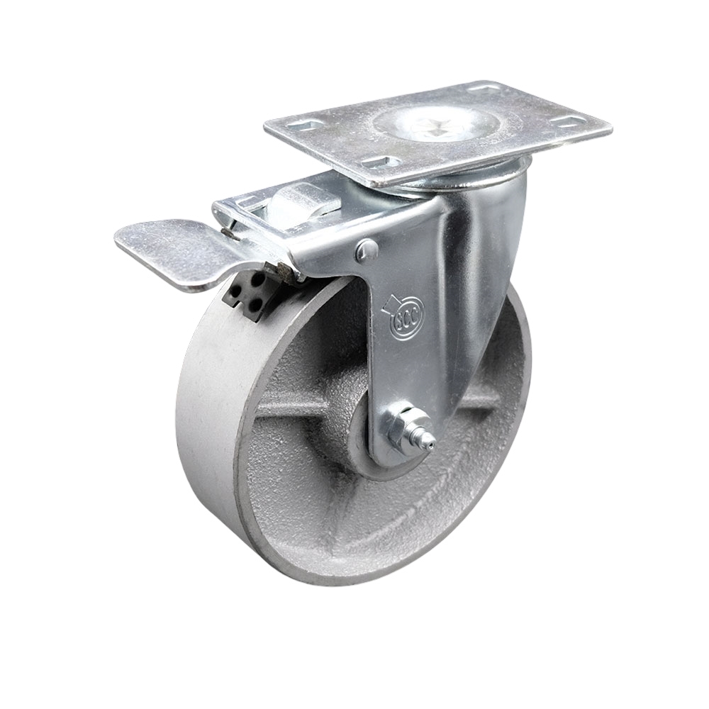Service Caster Brand Replacement for Colson Caster 2.05256.12 BRK5 - Semi Steel Cast Iron Swivel Top Plate Caster with 5 Inch Silver Wheel and Total Locking Brake - 300 lbs. Capacity Per Caster — photo 1
