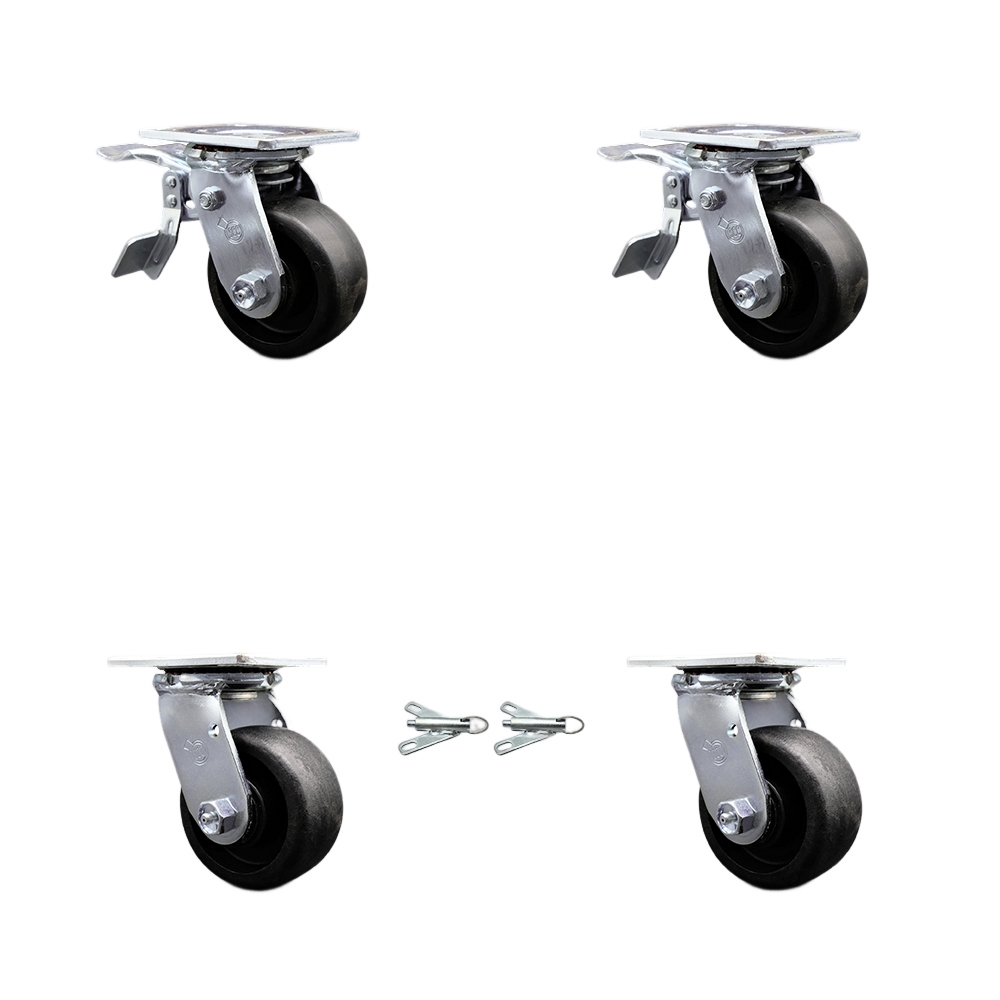 Heavy Duty Swivel Caster Set with 4 Inch High Temp Glass Filled Nylon Wheels and Ball Bearings - Includes 2 Swivel with Total Lock Brakes and 2 Swivel with Bolt on Swivel Locks - Service Caster Brand — photo 1