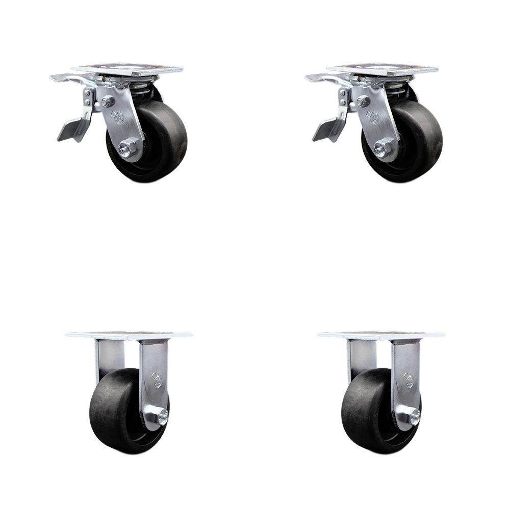 Glass Filled Nylon Swivel Top Plate Casters Set of 4 Heavy Duty with 4 Inch Wheels - Includes 2 Swivel with Total Lock Brakes and 2 Rigid – 4,800 lbs. Total Capacity - Service Caster Brand — photo 1