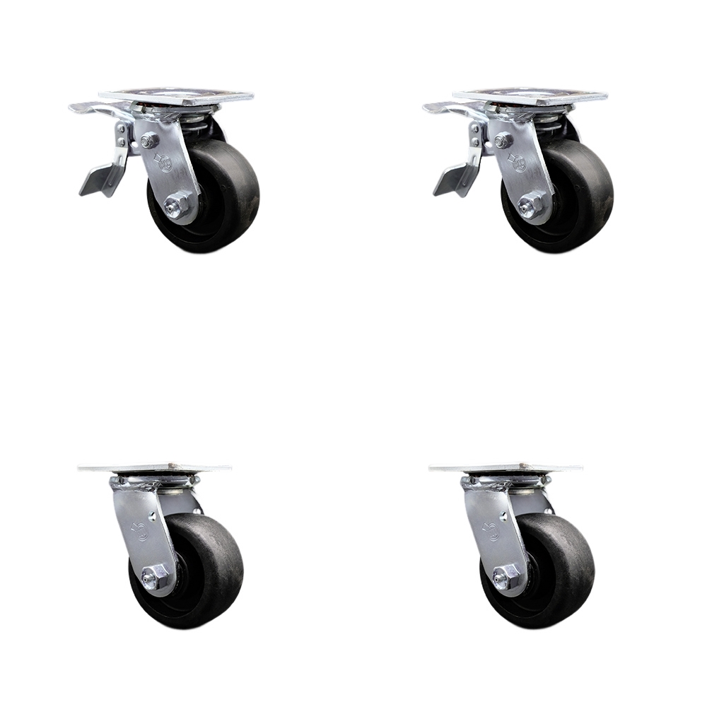 Heavy Duty Swivel Caster Set of 4 with 4 Inch High Temperature Glass Filled Nylon Wheels and Ball Bearings - Includes 2 Swivel with Total Lock Brakes and 2 Swivel - Service Caster Brand — photo 1