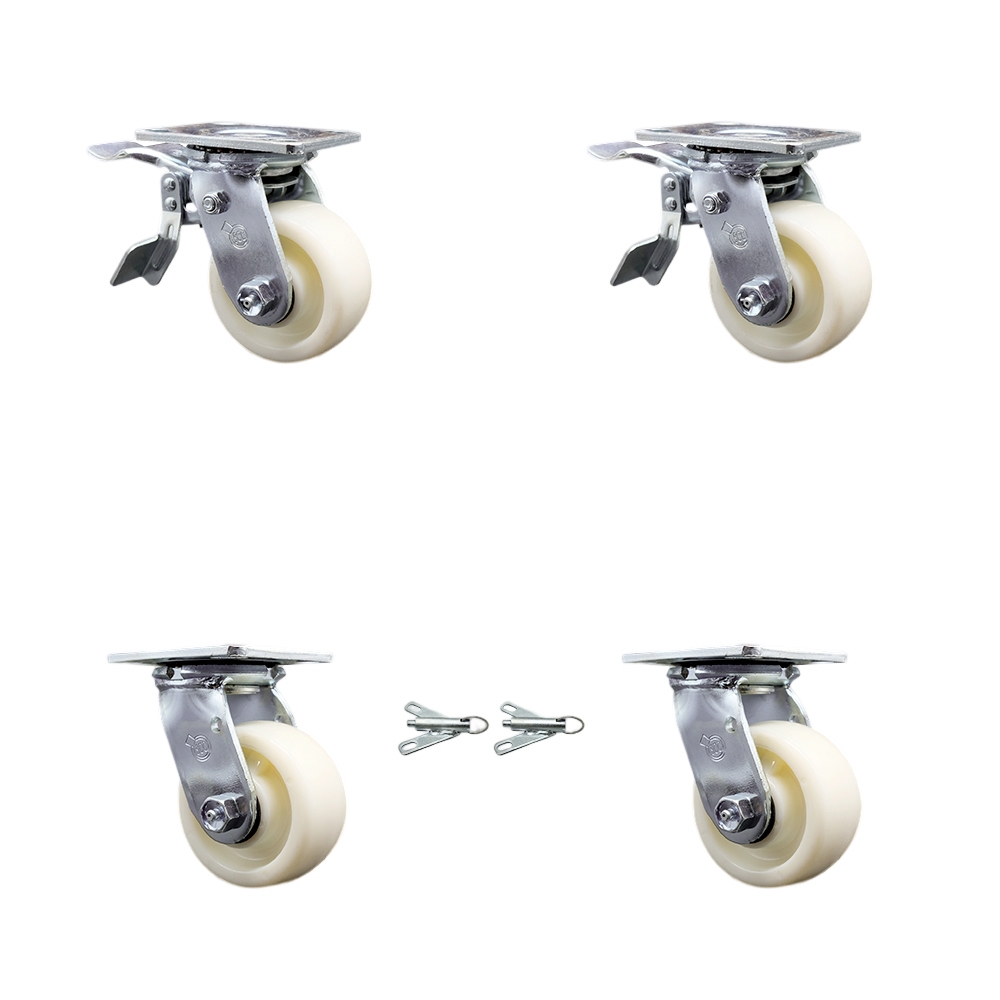 Heavy Duty Swivel Caster Set of 4 with 4 Inch Nylon Wheels and Ball Bearings - Includes 2 Swivel with Total Lock Brakes and 2 Swivel with Bolt on Swivel Locks - Service Caster Brand — photo 1