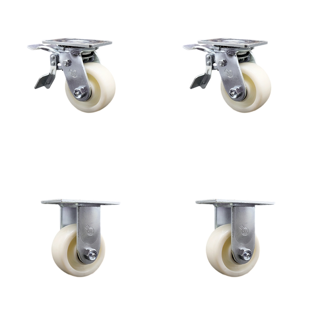 Nylon Swivel Top Plate Casters Set of 4 Heavy Duty with 4 Inch Wheels - Includes 2 Swivel with Total Lock Brakes and 2 Rigid – 3,200 lbs. Total Capacity - Service Caster Brand — photo 1