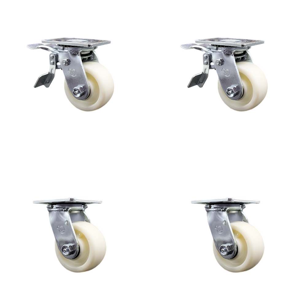 Heavy Duty Swivel Caster Set of 4 with 4 Inch Nylon Wheels and Ball Bearings - Includes 2 Swivel with Total Lock Brakes and 2 Swivel – 3,200 lbs. Total Capacity - Service Caster Brand — photo 1