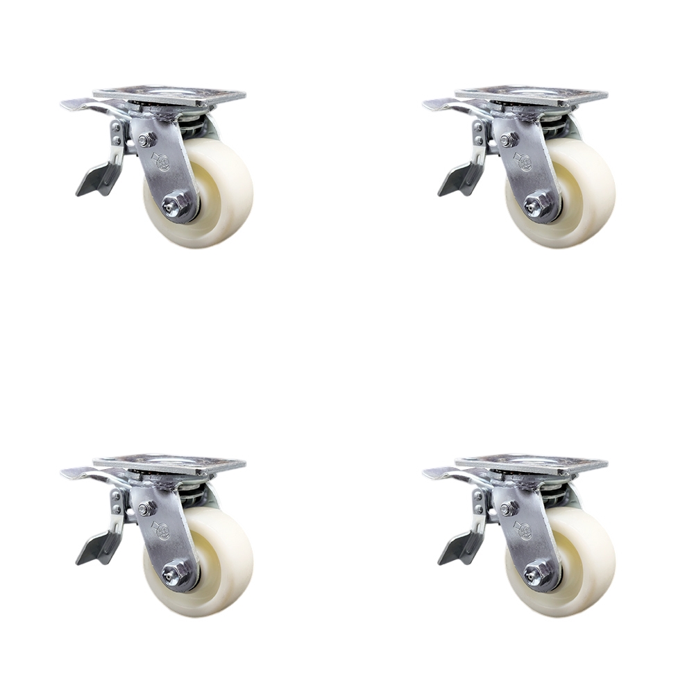 Nylon Swivel Top Plate Casters Set of 4 Heavy Duty with 4 Inch Wheels - Includes 4 Swivel with Total Lock Brakes – 3,200 lbs. Total Capacity - Service Caster Brand — photo 1