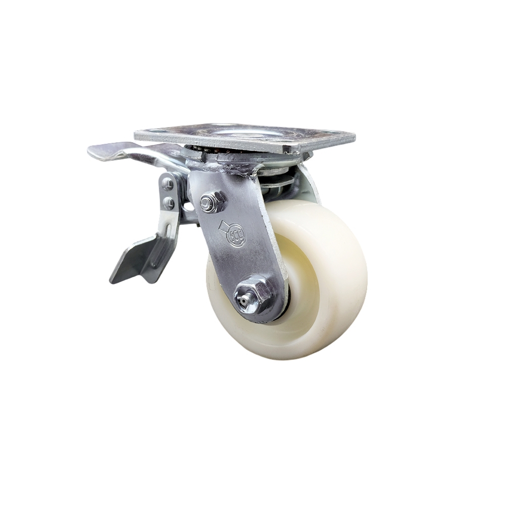 Heavy Duty Swivel Top Plate Caster with Total Lock Brake and 4 Inch Nylon Wheel with Ball Bearings - 800 lbs. Capacity/Caster - Service Caster Brand — photo 1