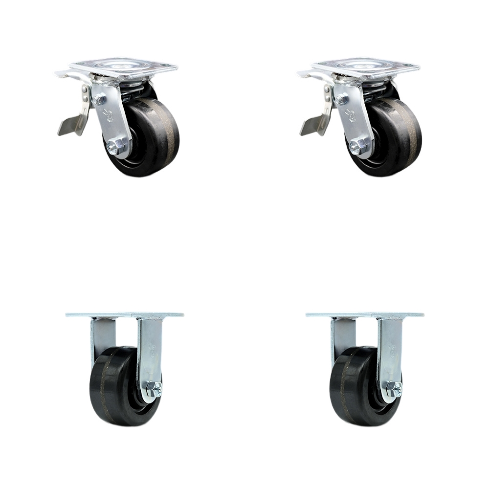 Heavy Duty Swivel Caster Set of 4 with 4 Inch Phenolic Wheels and Ball Bearings - Includes 2 Swivel with Total Lock Brakes and 2 Rigid – 3,200 lbs. Total Capacity - Service Caster Brand — photo 1