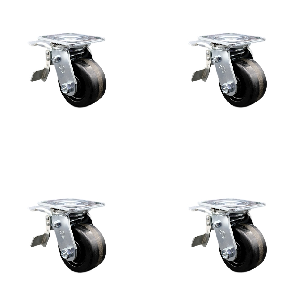Phenolic Swivel Top Plate Casters Set of 4 Heavy Duty with 4 Inch Wheels - Includes 4 Swivel with Total Lock Brakes – 3,200 lbs. Total Capacity - Service Caster Brand — photo 1