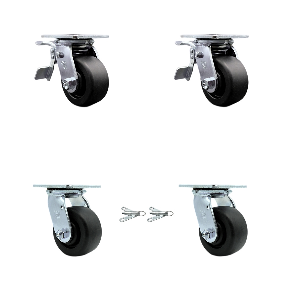 Polyolefin Swivel Top Plate Casters Set of 4 Heavy Duty with 4 Inch Wheels - Includes 2 Swivel with Bolt on Swivel Locks and 2 Swivel with Total Lock Brakes - Service Caster Brand — photo 1