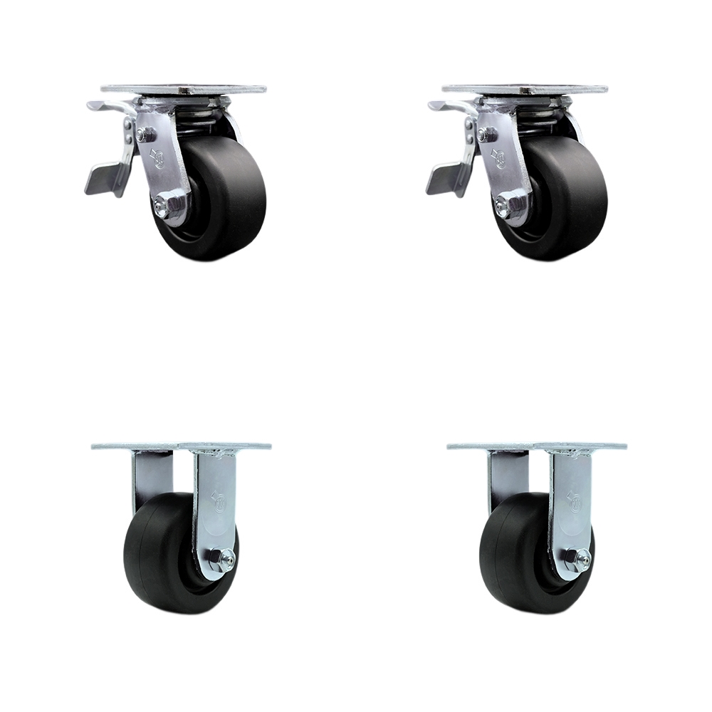 Heavy Duty Swivel Caster Set of 4 with 4 Inch Polyolefin Wheels and Ball Bearings - Includes 2 Swivel with Total Lock Brakes and 2 Rigid – 2,000 lbs. Total Capacity - Service Caster Brand — photo 1