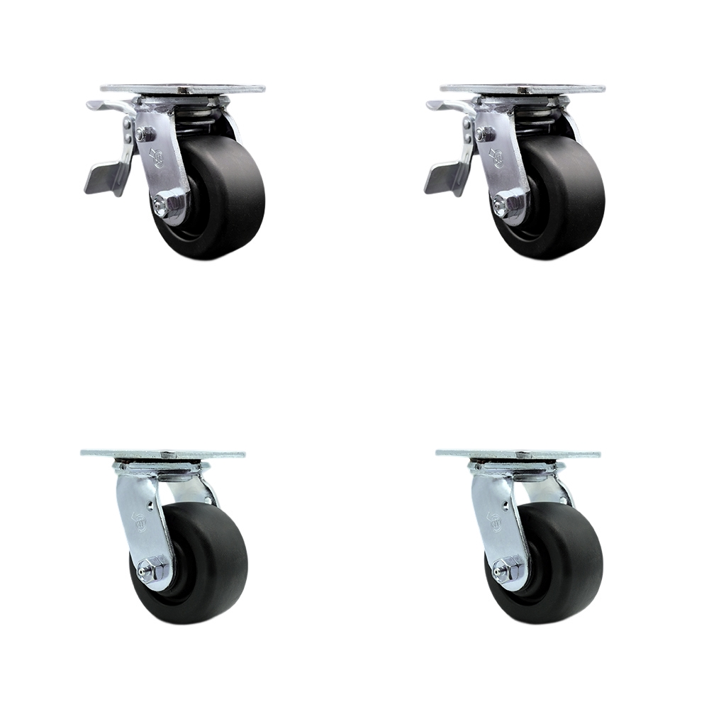 Polyolefin Swivel Top Plate Casters Set of 4 Heavy Duty with 4 Inch Wheels - Includes 2 Swivel with Total Lock Brakes and 2 Swivel – 2,000 lbs. Total Capacity - Service Caster Brand — photo 1