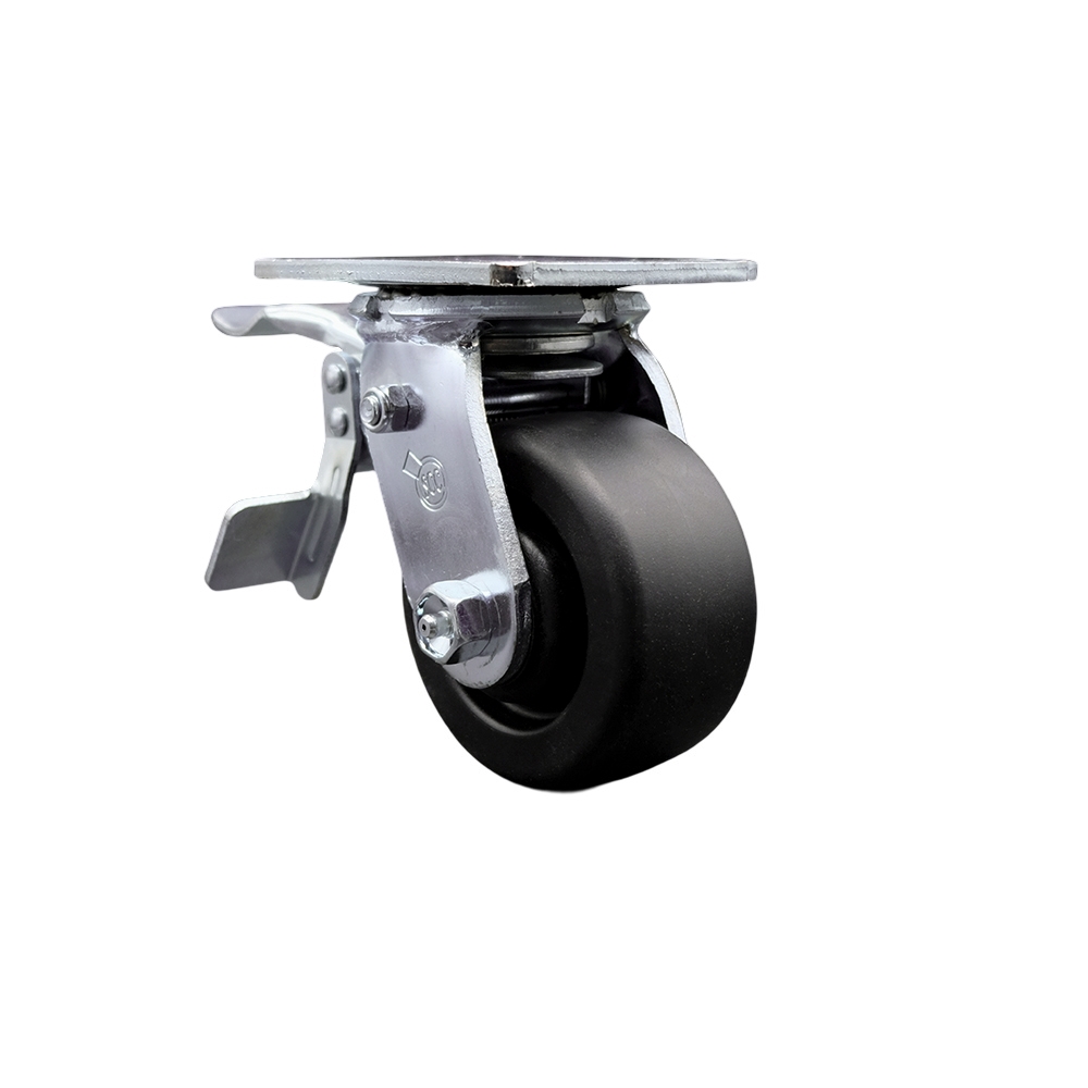 Heavy Duty Swivel Top Plate Caster with Top Lock Brake and Bolt on Swivel Lock and 4 Inch Polyolefin Wheel with Ball Bearings - 500 lbs. Capacity/Caster - Service Caster Brand — photo 1