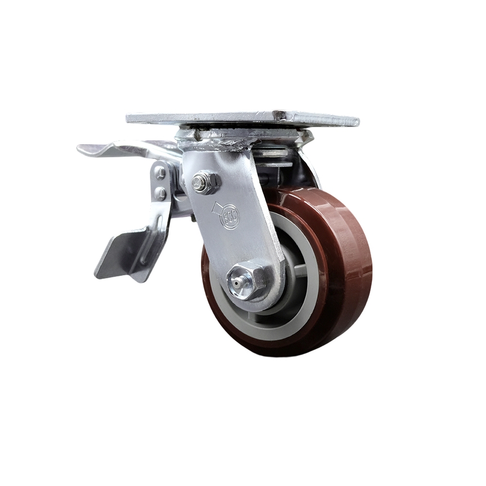 Polyurethane Swivel Top Plate Heavy Duty Caster with 4 Inch Wheel and Total Lock Brake – 600 lbs. Capacity/Caster - Service Caster Brand — photo 1