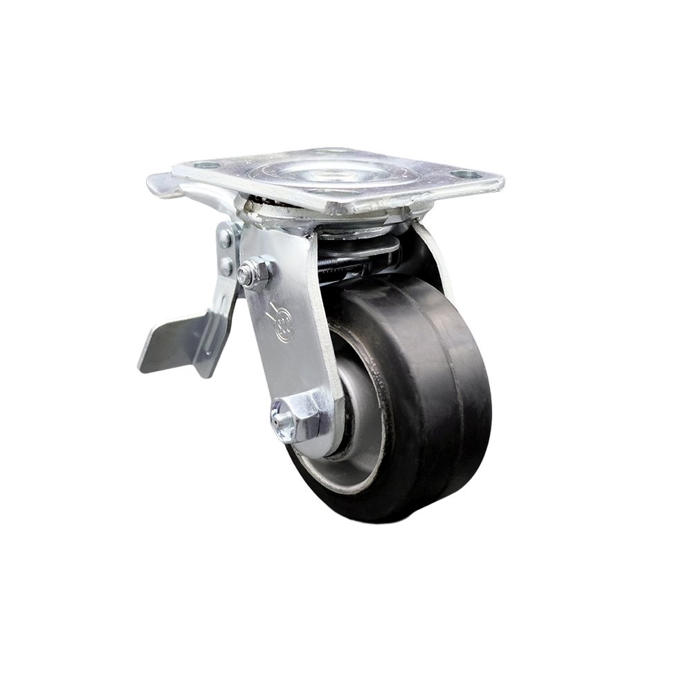 Rubber on Aluminum Swivel Top Plate Heavy Duty Caster with 4 Inch Wheel and Total Lock Brake – 400 lbs. Capacity/Caster - Service Caster Brand — photo 1