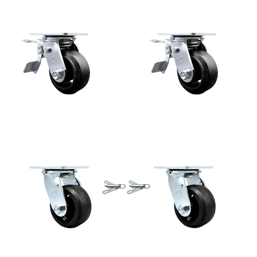 Rubber on Metal Swivel Top Plate Casters Set of 4 Heavy Duty with 4 Inch Wheels - Includes 2 Swivel with Bolt on Swivel Locks and 2 Swivel with Total Lock Brakes - Service Caster Brand — photo 1