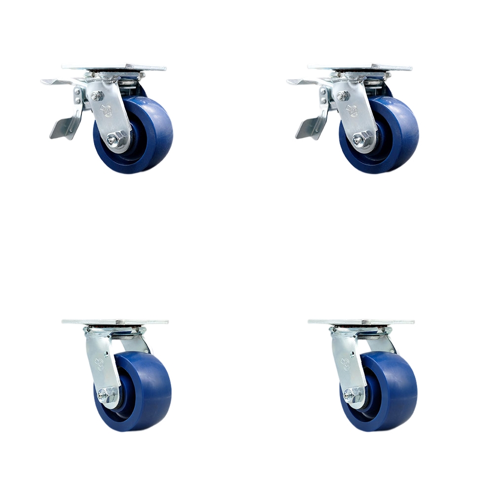 Solid Polyurethane Swivel Top Plate Casters Set of 4 Heavy Duty with 4 Inch Wheels - Includes 2 Swivel with Bolt on Swivel Locks and 2 Swivel with Total Lock Brakes - Service Caster Brand — photo 1