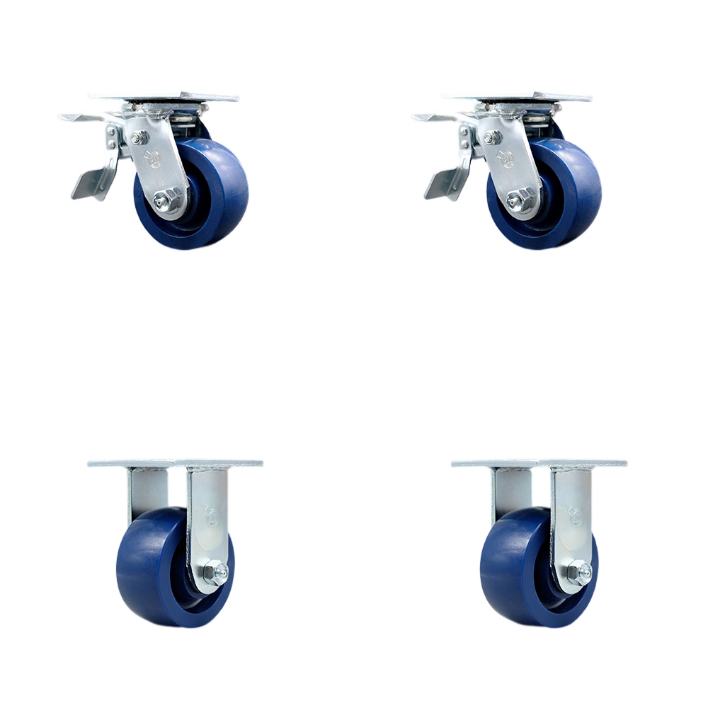 Solid Polyurethane Swivel Top Plate Casters Set of 4 Heavy Duty with 4 Inch Wheels - Includes 2 Swivel with Total Lock Brakes and 2 Rigid – 2,800 lbs. Total Capacity - Service Caster Brand — photo 1
