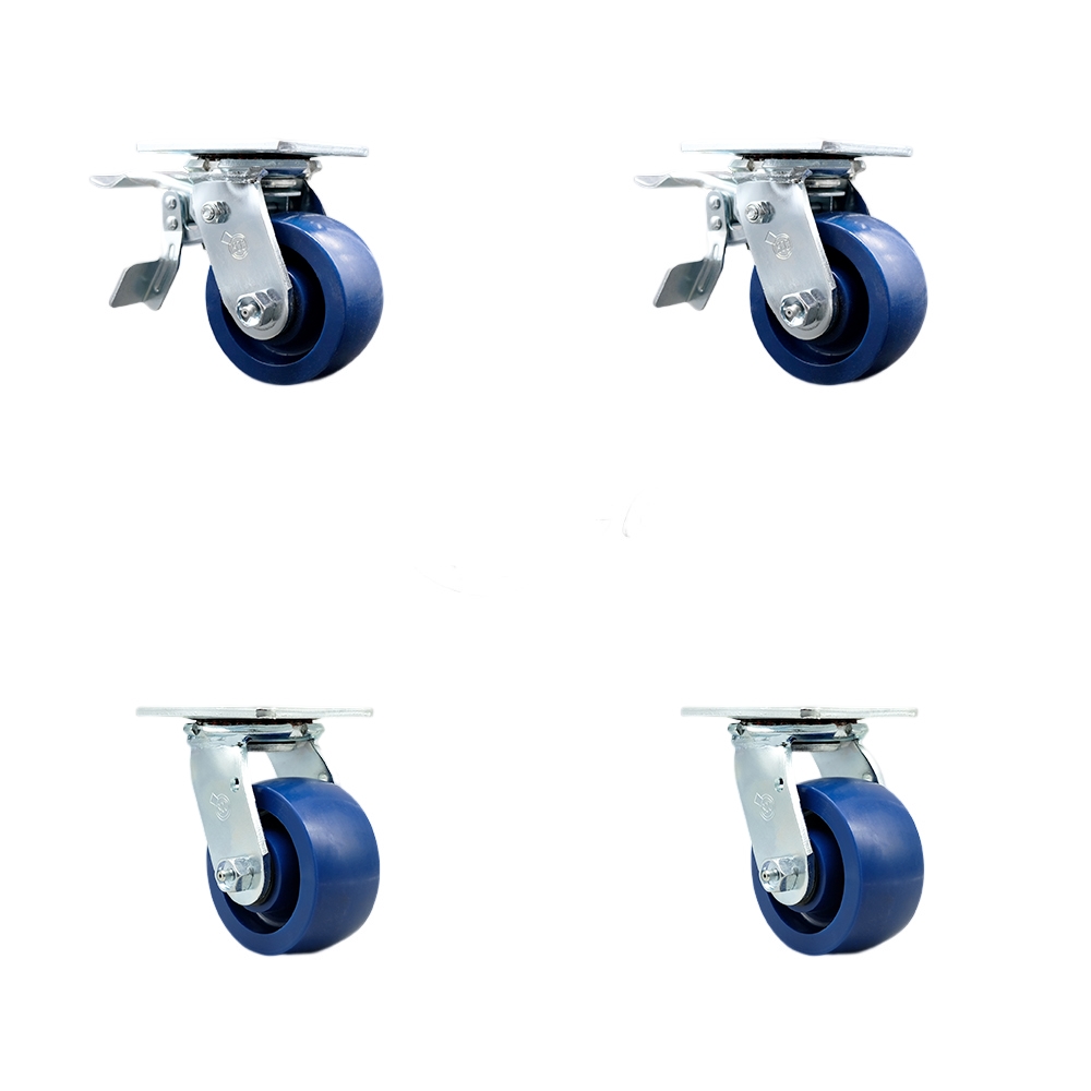 Heavy Duty Swivel Caster Set of 4 with 4 Inch Solid Polyurethane Wheels and Ball Bearings - Includes 2 Swivel with Total Lock Brakes and 2 Swivel – 2,800 lbs. Total Capacity - Service Caster Brand — photo 1