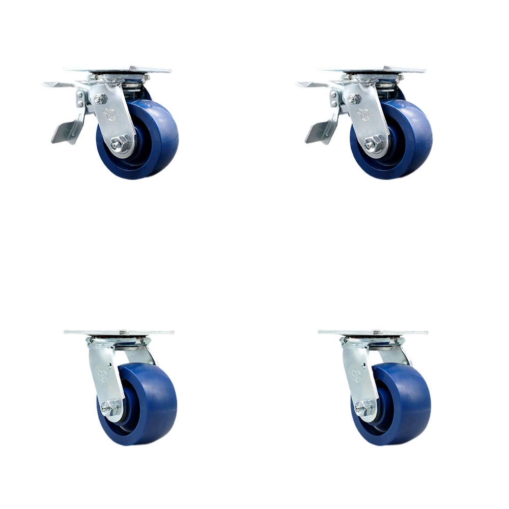 Solid Polyurethane Swivel Top Plate Casters Set of 4 Heavy Duty with 4 Inch Wheels - Includes 2 Swivel with Total Lock Brakes and 2 Swivel – 2,800 lbs. Total Capacity - Service Caster Brand — photo 1