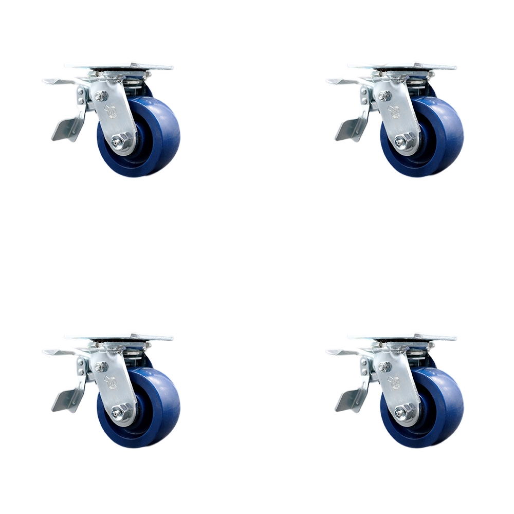 Heavy Duty Swivel Caster Set of 4 with 4 Inch Solid Polyurethane Wheels and Ball Bearings - Includes 4 Swivel with Total Lock Brakes - 2,800 lbs. Total Capacity - Service Caster Brand — photo 1