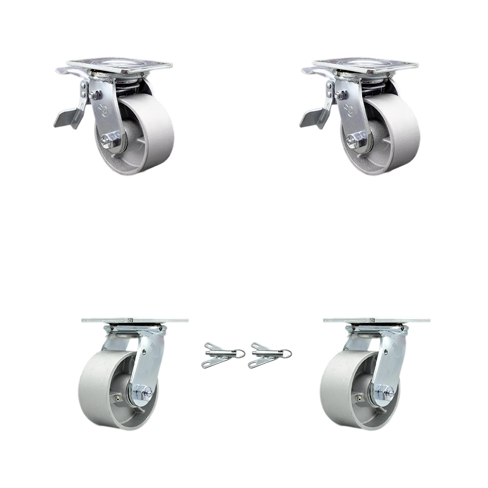 Heavy Duty Swivel Caster Set of 4 with 4 Inch Semi Steel Cast Iron Wheels and Ball Bearings - Includes 2 Swivel with Total Lock Brakes and 2 Swivel with Bolt on Swivel Locks - Service Caster Brand — photo 1