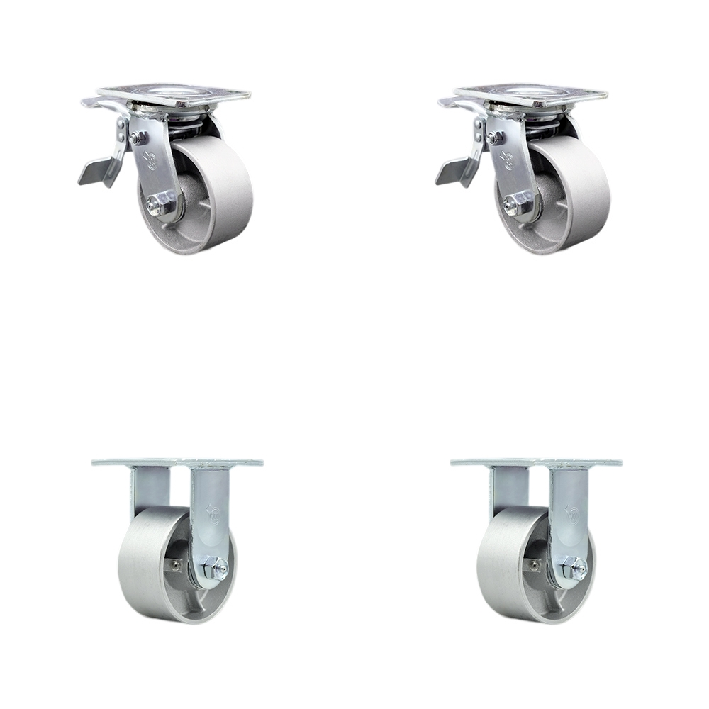 Semi Steel Cast Iron Swivel Top Plate Casters Set of 4 Heavy Duty with 4 Inch Wheels - Includes 2 Swivel with Total Lock Brakes and 2 Rigid – 4,000 lbs. Total Capacity - Service Caster Brand — photo 1