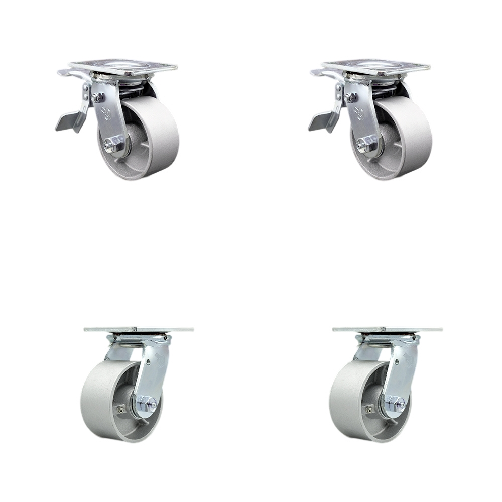 Semi Steel Cast Iron Swivel Top Plate Casters Set of 4 Heavy Duty with 4 Inch Wheels - Includes 2 Swivel with Total Lock Brakes and 2 Swivel – 4,000 lbs. Total Capacity - Service Caster Brand — photo 1