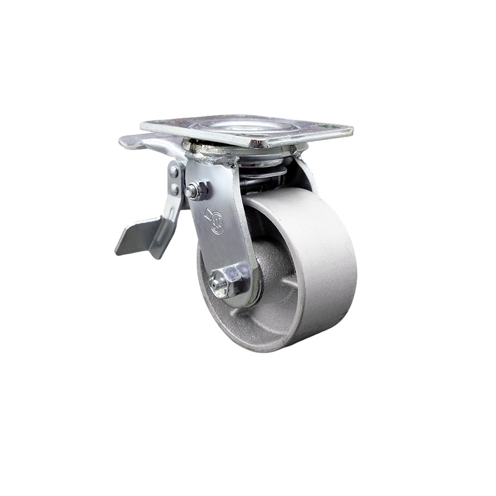 Heavy Duty Swivel Top Plate Caster with Total Lock Brake and 4 Inch Semi Steel Cast Iron Wheel with Ball Bearings - 1,000 lbs. Capacity/Caster - Service Caster Brand — photo 1
