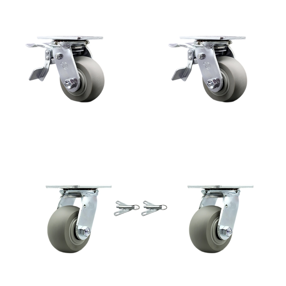 Heavy Duty Swivel Caster Set of 4 with 4 Inch Thermoplastic Donut Tread Wheels and Ball Bearings -Includes 2 Swivel with Total Lock Brakes and 2 Swivel with Bolt on Swivel Locks - Service Caster Brand — photo 1
