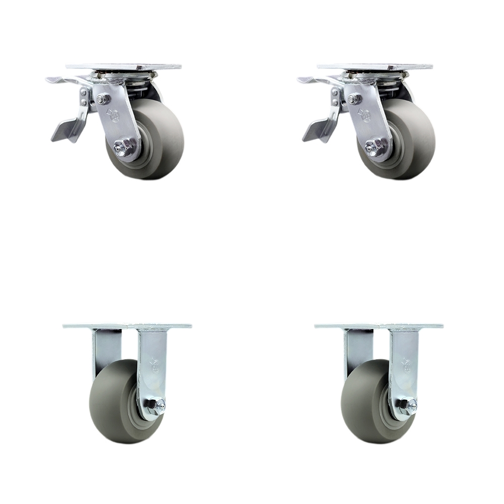 Heavy Duty Swivel Caster Set of 4 with 4 Inch Thermoplastic Rubber Donut Tread Wheels and Ball Bearings - Includes 2 Swivel with Total Lock Brakes and 2 Rigid - Service Caster Brand — photo 1