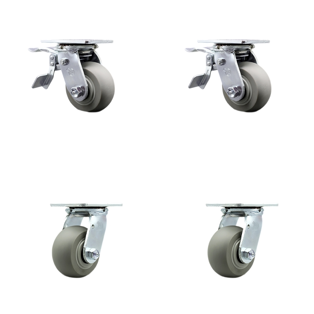 Thermoplastic Rubber Donut Tread Swivel Top Plate Casters Set of 4 Heavy Duty with 4 Inch Wheels - Includes 2 Swivel with Total Lock Brakes and 2 Swivel–1,200 lbs. Total Capacity- Service Caster Brand — photo 1