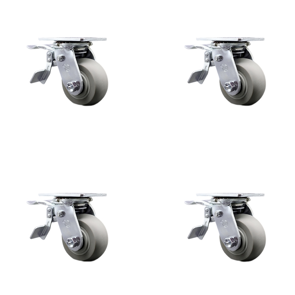 Thermoplastic Rubber Donut Tread Swivel Top Plate Casters Set of 4 Heavy Duty with 4 Inch Wheels - Includes 4 Swivel with Total Lock Brakes – 1,200 lbs. Total Capacity - Service Caster Brand — photo 1