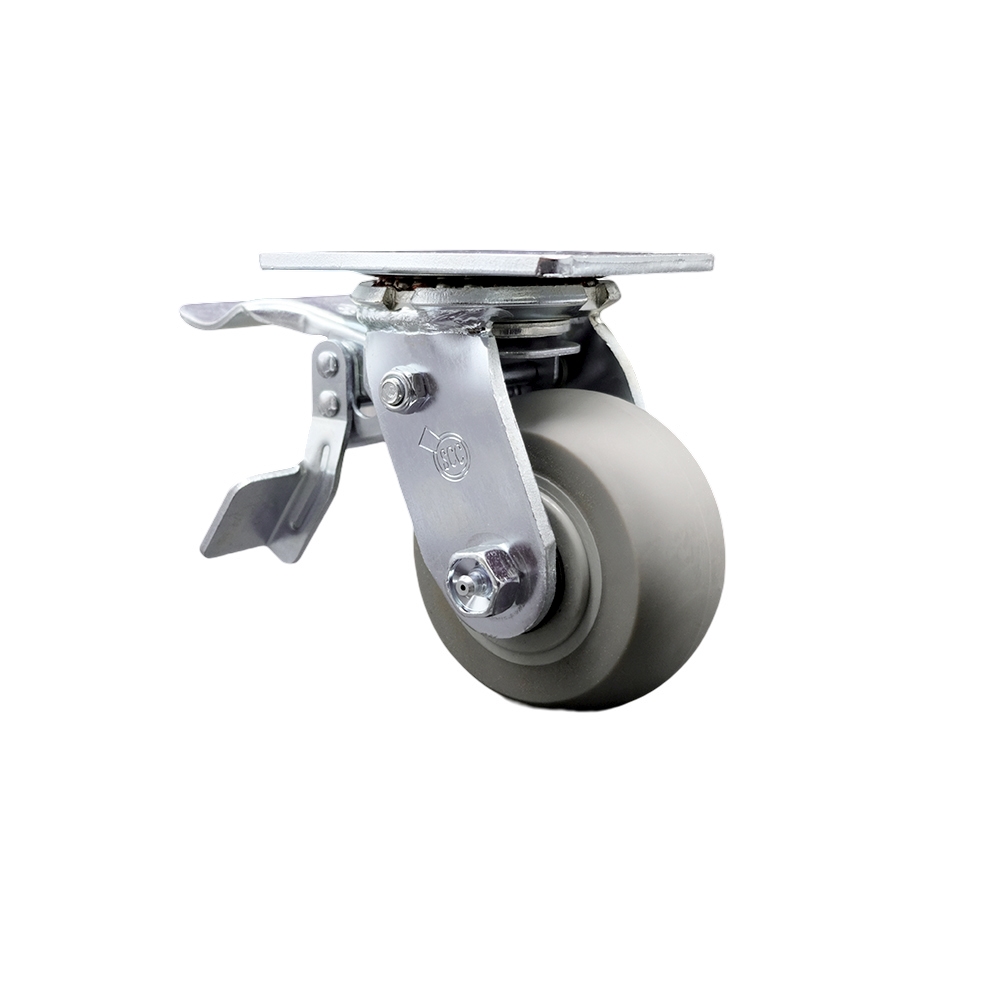 Heavy Duty Swivel Top Plate Caster with Total Lock Brake and 4 Inch Thermoplastic Rubber Donut Tread Wheel with Ball Bearings - 300 lbs. Capacity/Caster - Service Caster Brand — photo 1