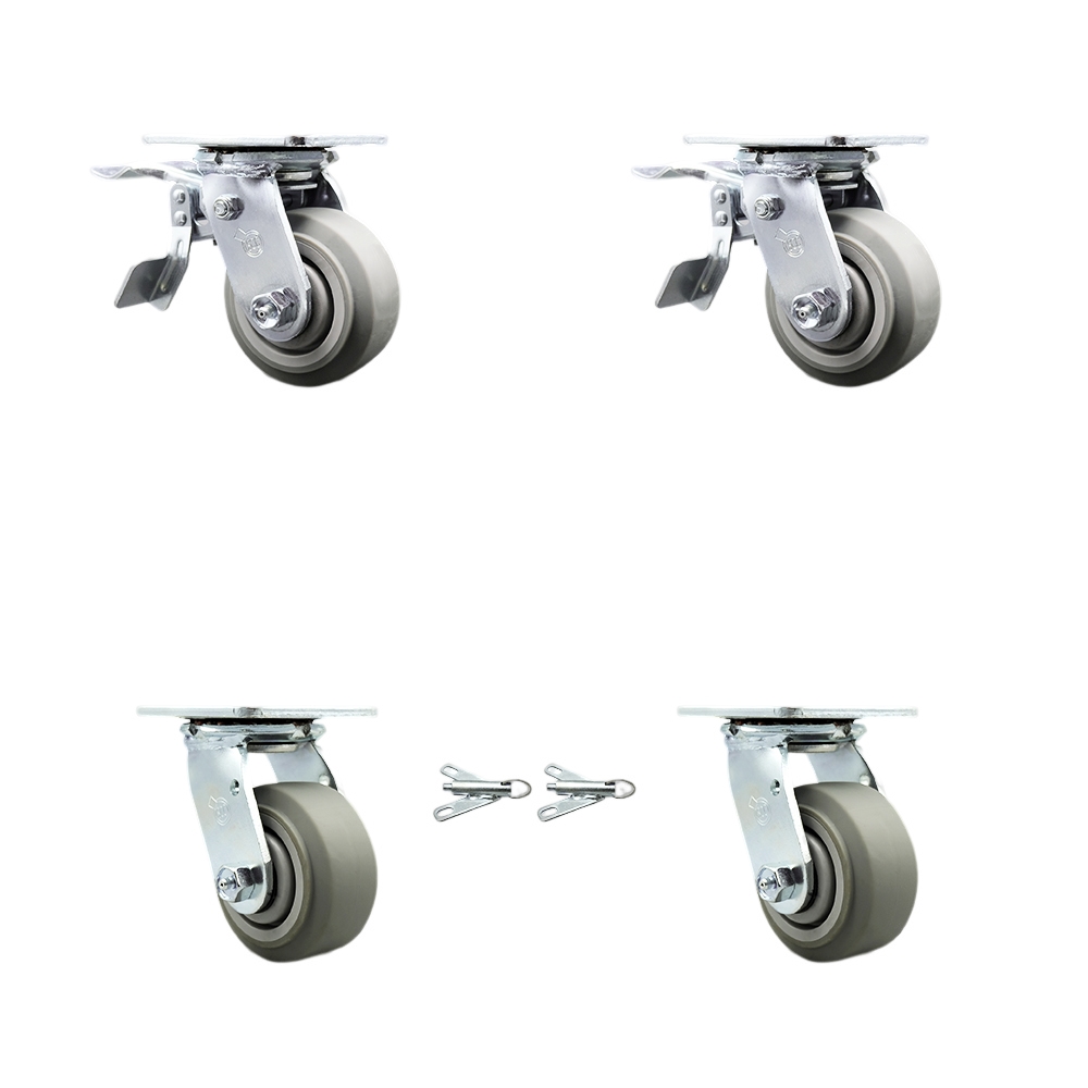 Heavy Duty Swivel Caster Set of 4 with 4 Inch Thermoplastic Flat Tread Wheels and Ball Bearings -Includes 2 Swivel with Total Lock Brakes and 2 Swivel with Bolt on Swivel Locks - Service Caster Brand — photo 1