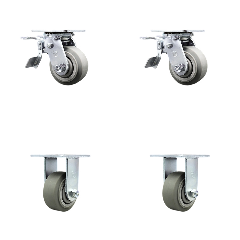 Heavy Duty Swivel Caster Set of 4 with 4 Inch Thermoplastic Rubber Flat Tread Wheels and Ball Bearings - Includes 2 Swivel with Total Lock Brakes and 2 Rigid - Service Caster Brand — photo 1