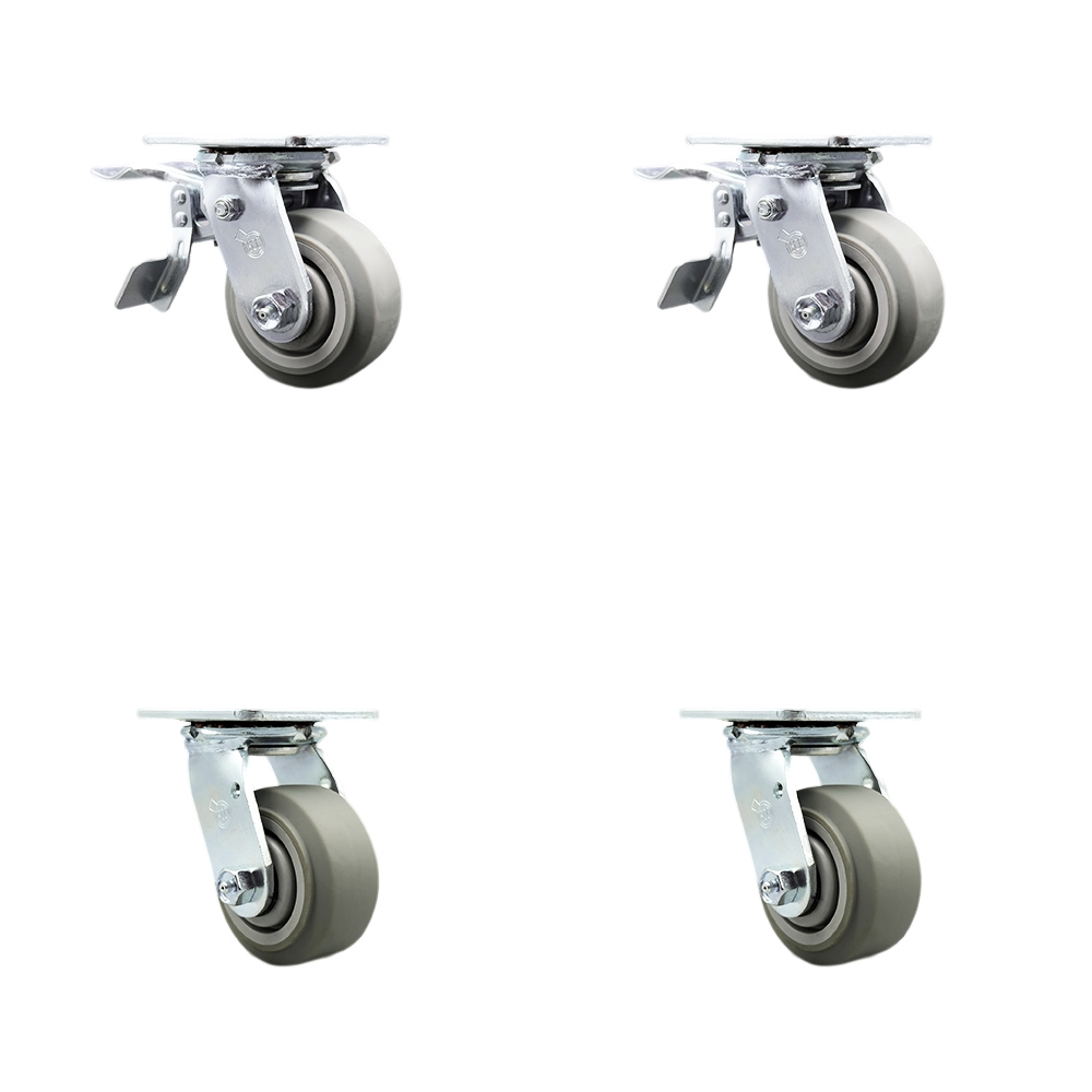 Heavy Duty Swivel Caster Set of 4 with 4 Inch Thermoplastic Rubber Flat Tread Wheels and Ball Bearings - Includes 2 Swivel with Total Lock Brakes and 2 Swivel - Service Caster Brand — photo 1