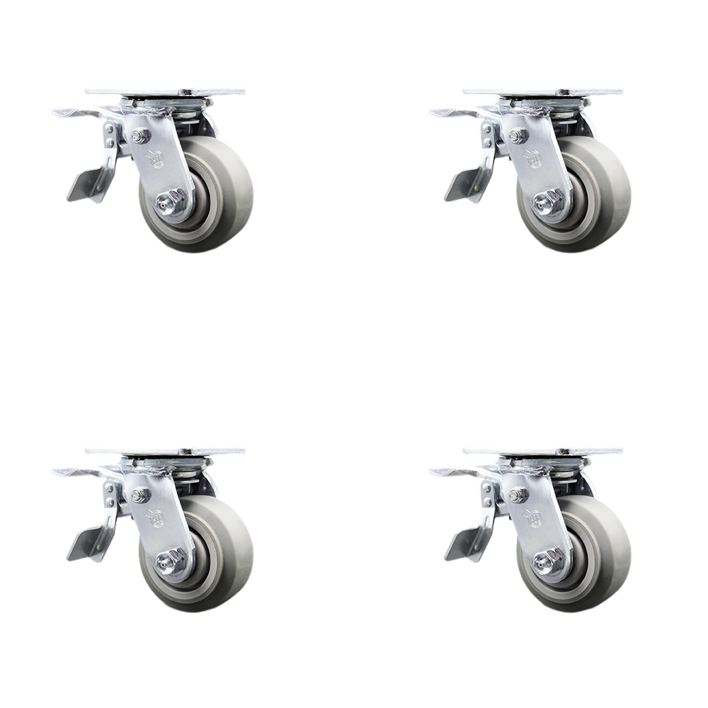 Heavy Duty Swivel Caster Set of 4 with 4 Inch Thermoplastic Rubber Flat Tread Wheels and Ball Bearings - Includes 4 Swivel with Total Lock Brakes - 1,200 lbs. Total Capacity - Service Caster Brand — photo 1