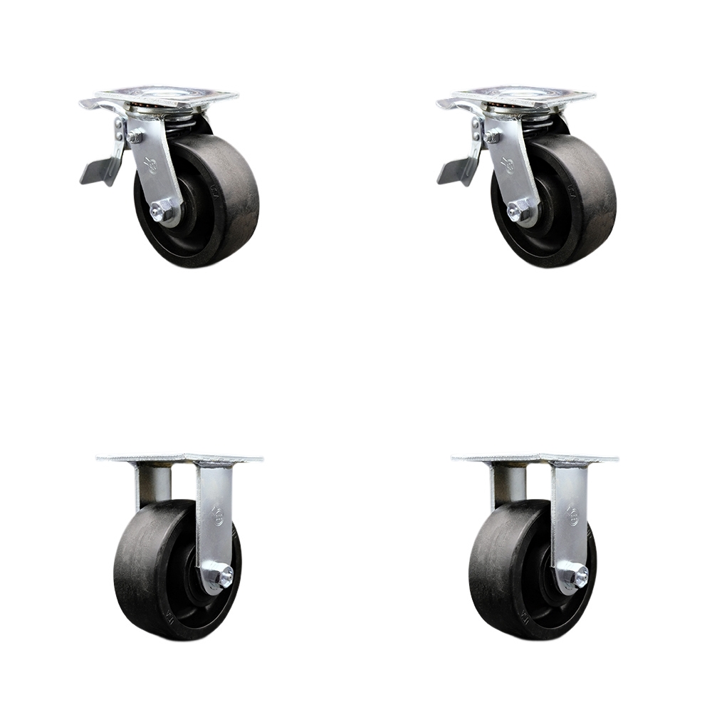 Heavy Duty Swivel Caster Set of 4 with 5 Inch High Temperature Glass Filled Nylon Wheels and Ball Bearings - Includes 2 Swivel with Total Lock Brakes and 2 Rigid - Service Caster Brand — photo 1