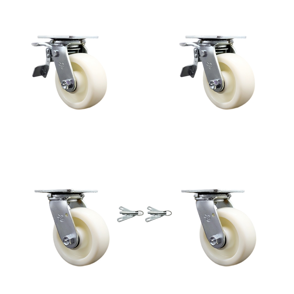 Nylon Swivel Top Plate Casters Set of 4 Heavy Duty with 5 Inch Wheels - Includes 2 Swivel with Bolt on Swivel Locks and 2 Swivel with Total Lock Brakes - Service Caster Brand — photo 1