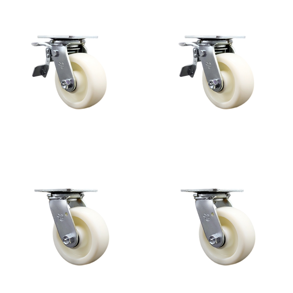Heavy Duty Swivel Caster Set of 4 with 5 Inch Nylon Wheels and Ball Bearings - Includes 2 Swivel with Total Lock Brakes and 2 Swivel – 3,600 lbs. Total Capacity - Service Caster Brand — photo 1