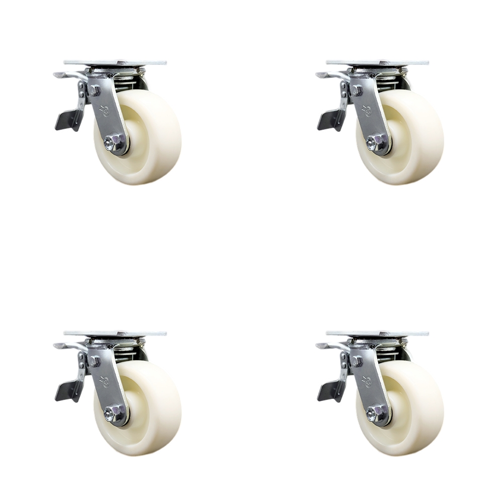 Nylon Swivel Top Plate Casters Set of 4 Heavy Duty with 5 Inch Wheels - Includes 4 Swivel with Total Lock Brakes – 3,600 lbs. Total Capacity - Service Caster Brand — photo 1