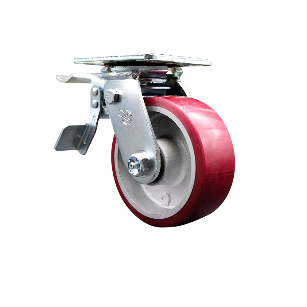 Polyurethane on Aluminum Swivel Top Plate Heavy Duty Caster with 5 Inch Wheel and Total Lock Brake – 900 lbs. Capacity/Caster - Service Caster Brand — photo 1