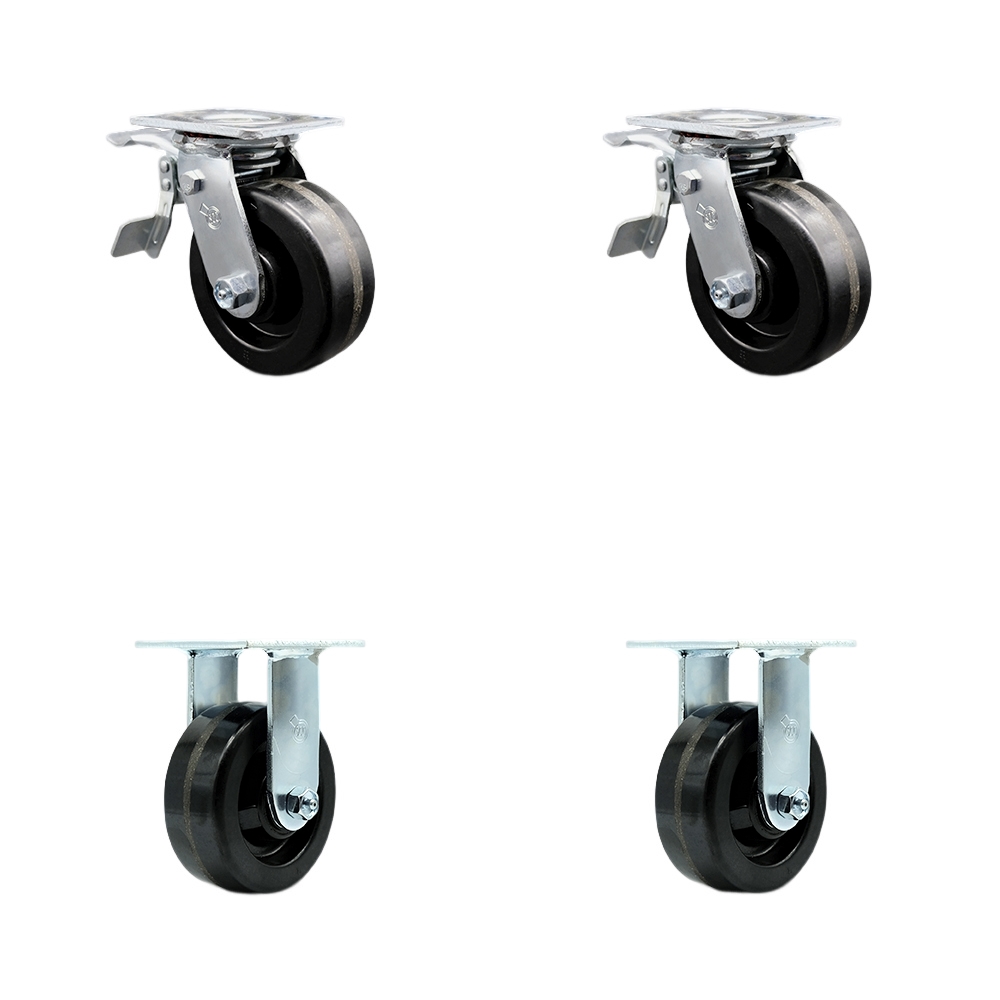 Phenolic Swivel Top Plate Casters Set of 4 Heavy Duty with 5 Inch Wheels - Includes 2 Swivel with Total Lock Brakes and 2 Rigid – 4,000 lbs. Total Capacity - Service Caster Brand — photo 1