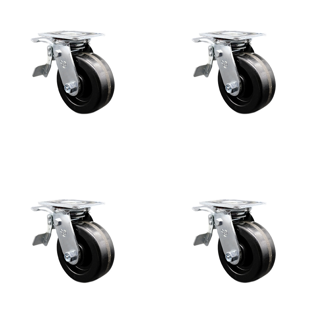 Heavy Duty Swivel Caster Set of 4 with 5 Inch Phenolic Wheels and Ball Bearings - Includes 4 Swivel with Total Lock Brakes - 4,000 lbs. Total Capacity - Service Caster Brand — photo 1