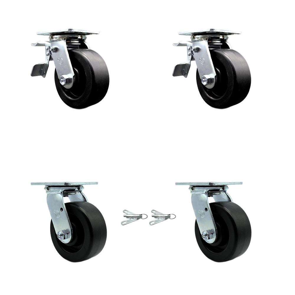 Polyolefin Swivel Top Plate Casters Set of 4 Heavy Duty with 5 Inch Wheels - Includes 2 Swivel with Bolt on Swivel Locks and 2 Swivel with Total Lock Brakes - Service Caster Brand — photo 1