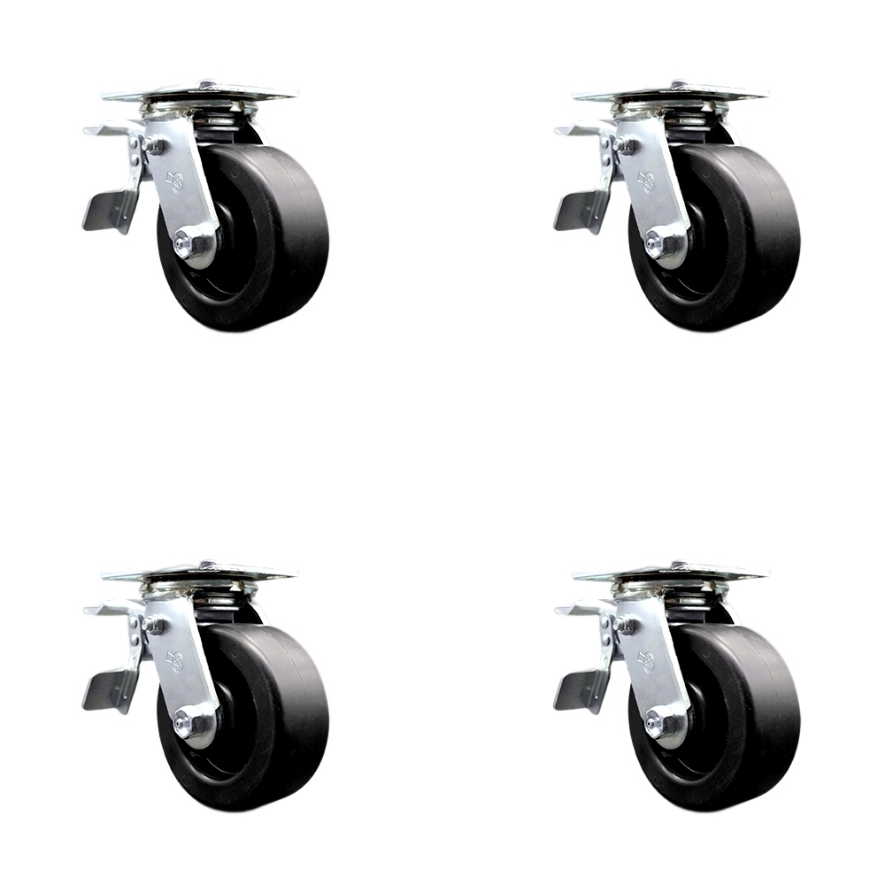 Service Caster Brand Replacement Set for Milwaukee Steel Locker Casters - Swivel Top Plate Heavy Duty Casters with 5 Inch Polyolefin Wheels - Includes 4 Swivel with Total Lock Brakes — photo 1