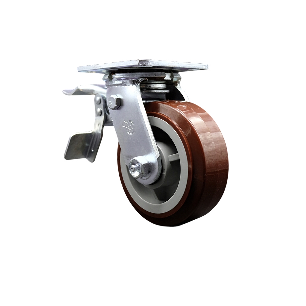 Polyurethane Swivel Top Plate Heavy Duty Caster with 5 Inch Wheel and Total Lock Brake – 750 lbs. Capacity/Caster - Service Caster Brand — photo 1